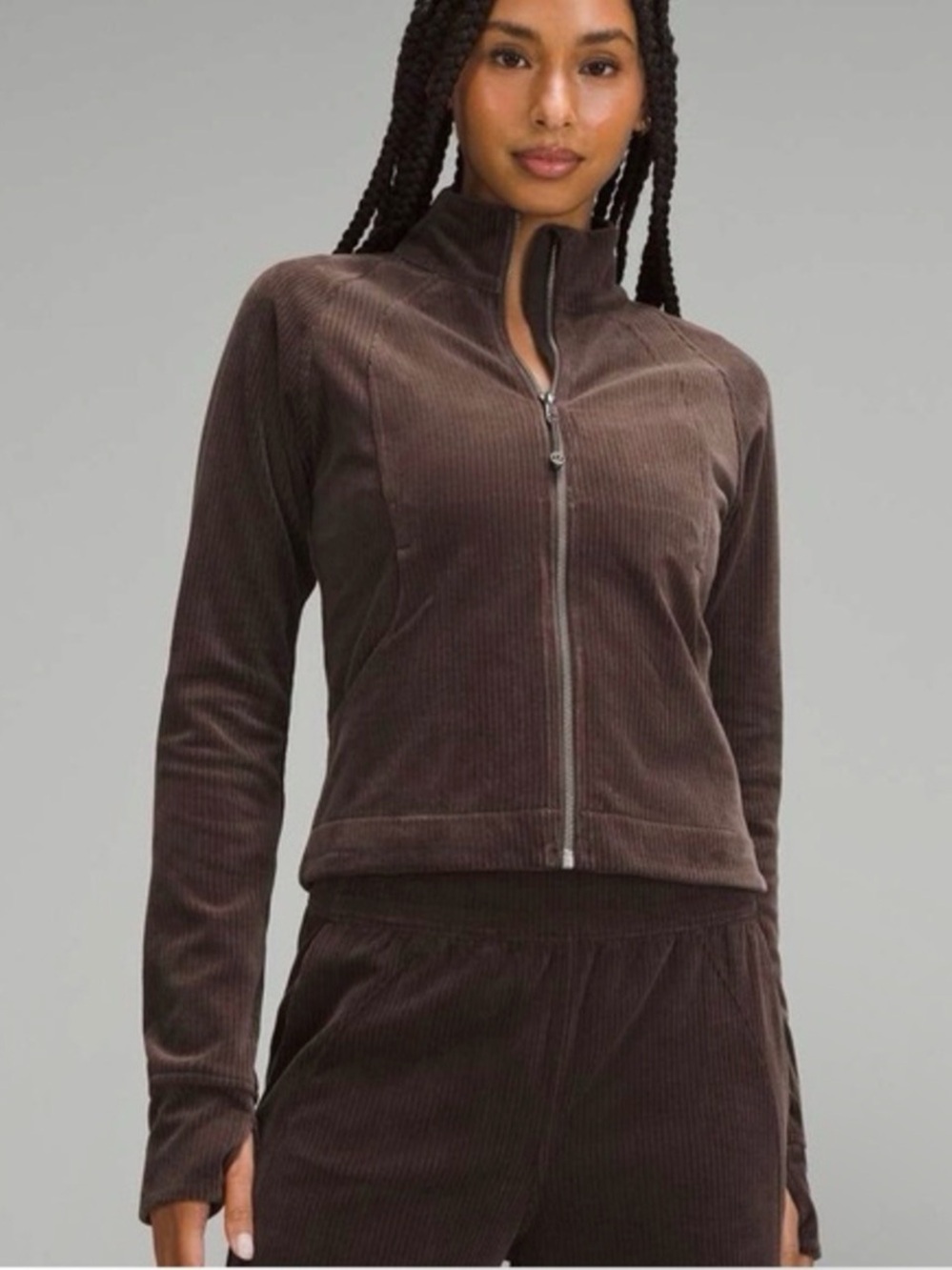 Lululemon Scuba Track Jacket Velvet Cord in Espresso size 6